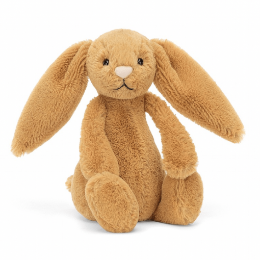 Ce petit lapin de la marque Jellycat est de couleur dorée. Il possède de grandes oreilles et mesure 18x9cm.