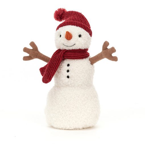 bonhomme de neige avec bonnet et écharpe rouge peluche jellycat