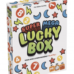 Super Mega Lucky Box est un jeu d'ambiance et de combinaison. On tire des cartes avec des numéros, dévoilez les chiffres un par un, et rayez les cases correspondantes sur vos cartes. De 1 à 6 joueurs. Dès 8 ans.