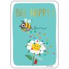Carte postale bee happy illustrée d'une abeille, d'une marguerite et d'une coccinelle de l'éditeur Cartes d'art